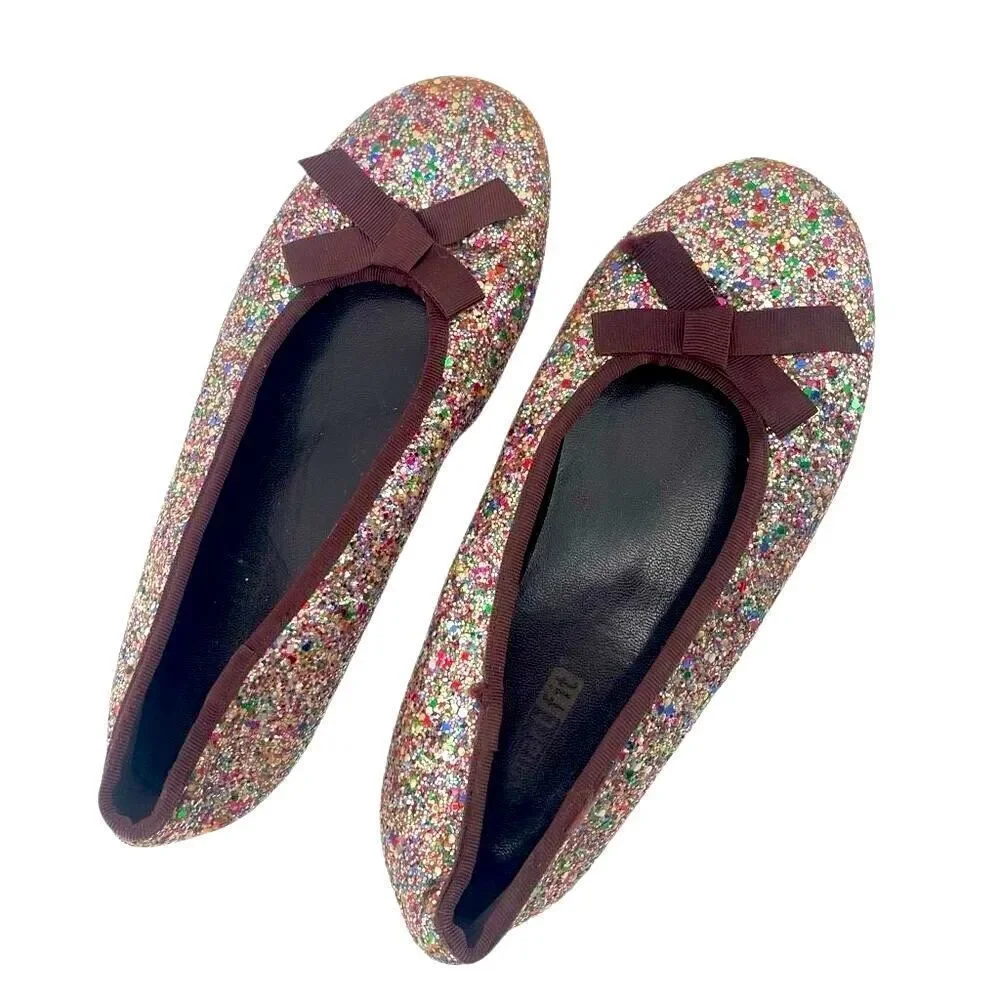 Smart Fit Girls Multicolor Glitter Slip-On Ballet Flats Size 4 Sparkly Shoes